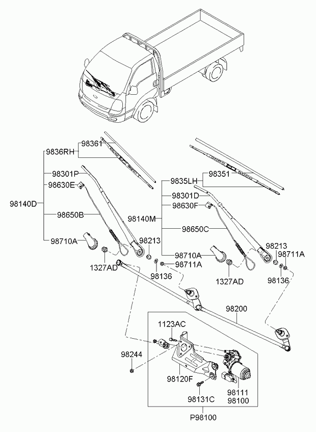 Трапеция переднего стеклоочистителя для Киа Бонго 2005-2018