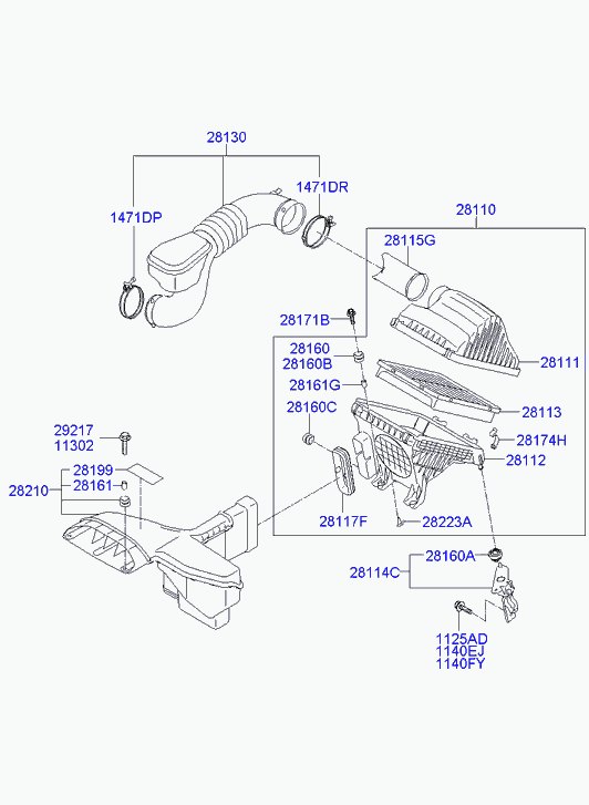 Корпус воздушного фильтра в сборе для Хендай Соната 2009-2014