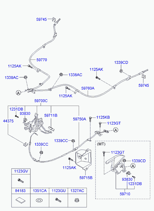 Трос правый стояночного, ручного тормоза для Хендай Соната 2009-2014