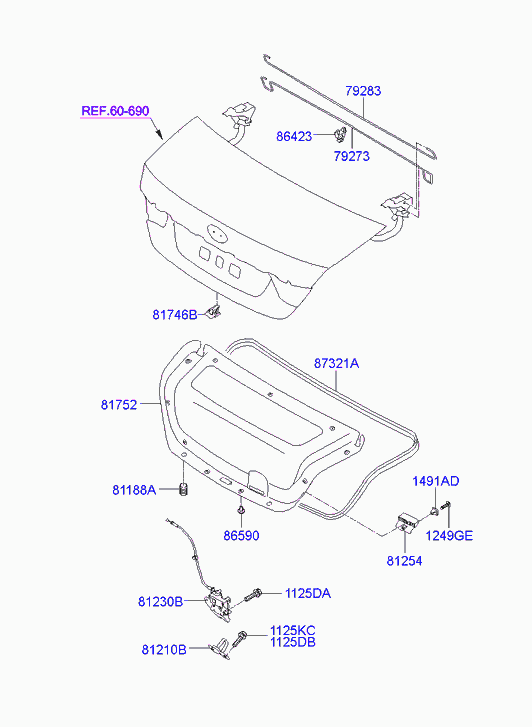Замок багажника для Хендай Соната 2009-2014