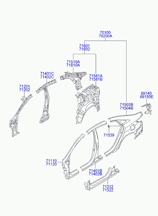 Центральная стойка кузова правая для Хендай Соната 2009-2014