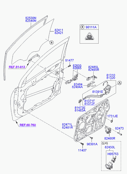 Стекло передней правой двери для Хендай Соната 2009-2014