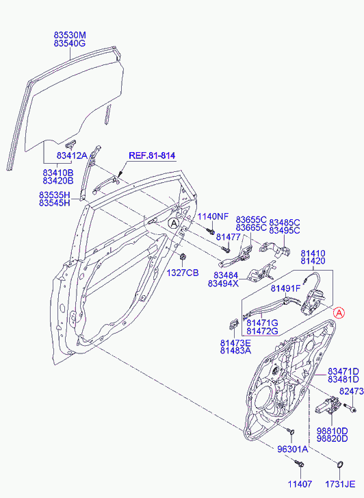 Стекло задней правой двери для Хендай Соната 2009-2014