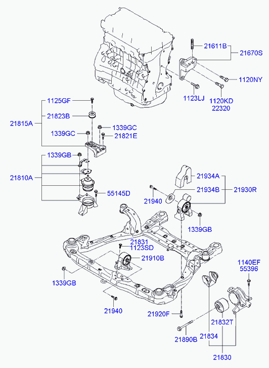 Подушка двигателя передняя для Хендай Соната 2004-2010