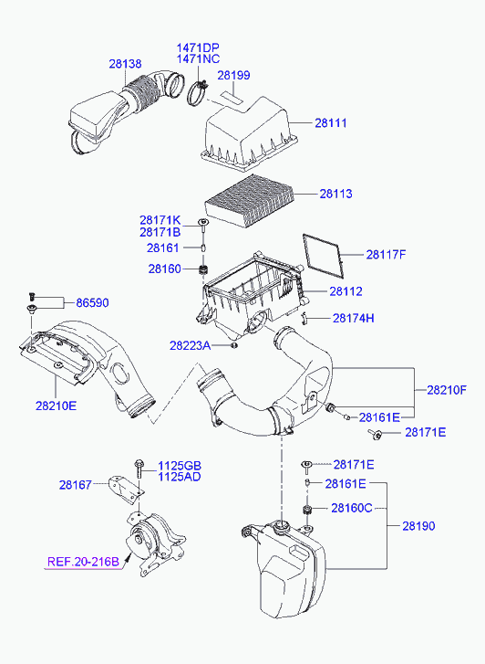 Резонатор воздушного фильтра мотора для Хендай Соната 2004-2010