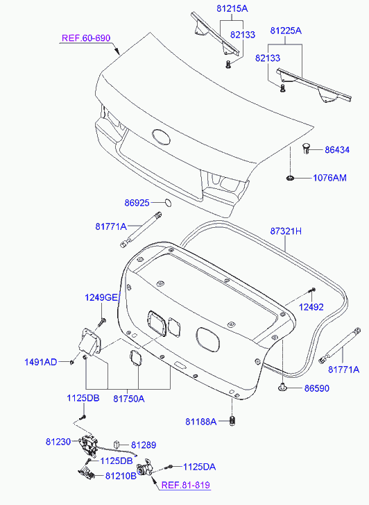Замок багажника для Хендай Соната 2004-2010