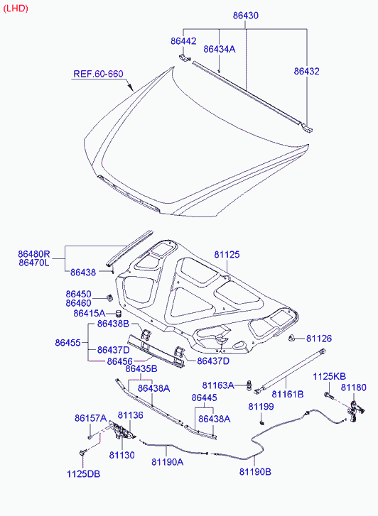 Замок капота для Хендай Соната 2004-2010