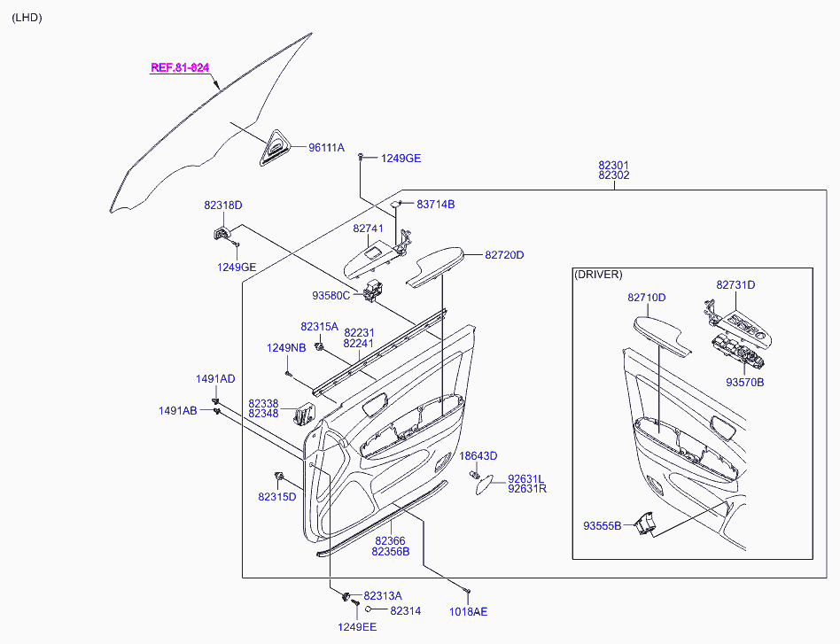Панель отделки передней правой двери для Хендай Соната 2004-2010