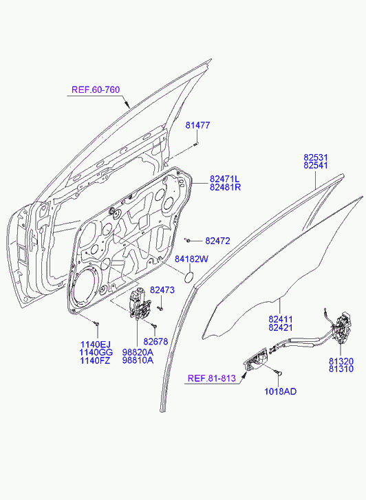 Стекло передней правой двери для Хендай Соната 2004-2010