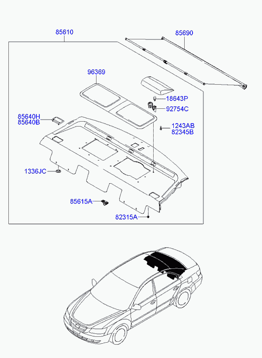 Полка багажника, шторка для Хендай Соната 2004-2010