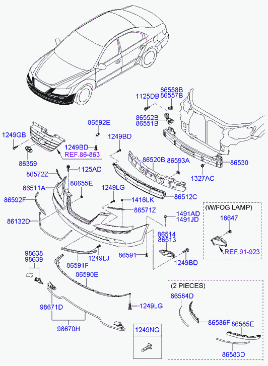 Усилитель переднего бампера для Хендай Соната 2004-2010
