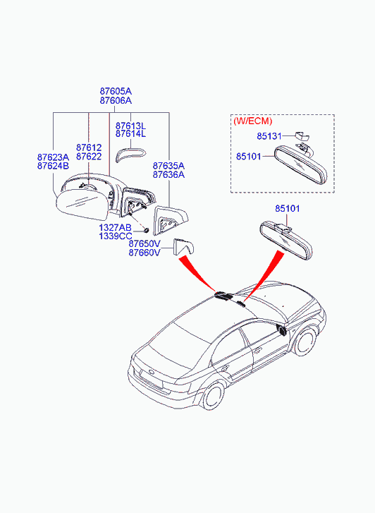 Зеркало внутрисалонное для Хендай Соната 2004-2010