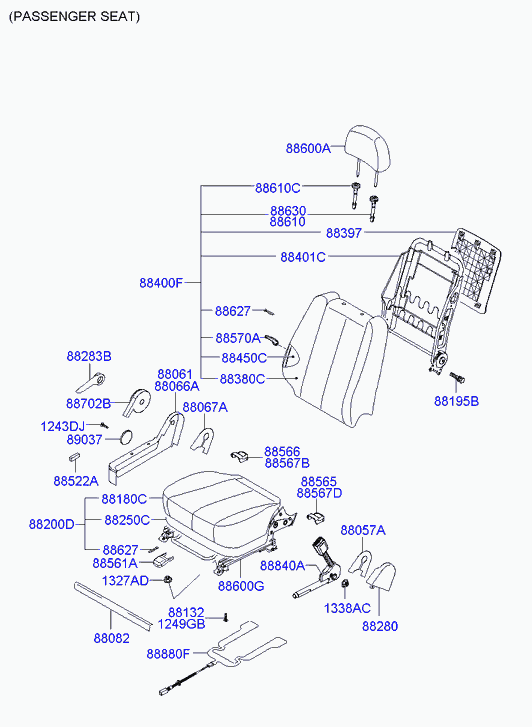 Подушка переднего сиденья пассажира для Хендай Соната 2004-2010 