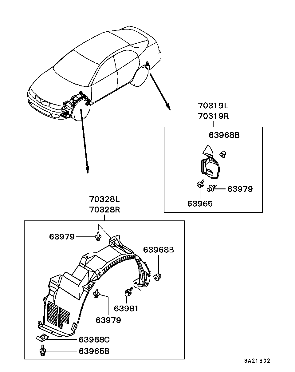 Подкрылок передний правый для Мицубиси Каризма 1999-2003