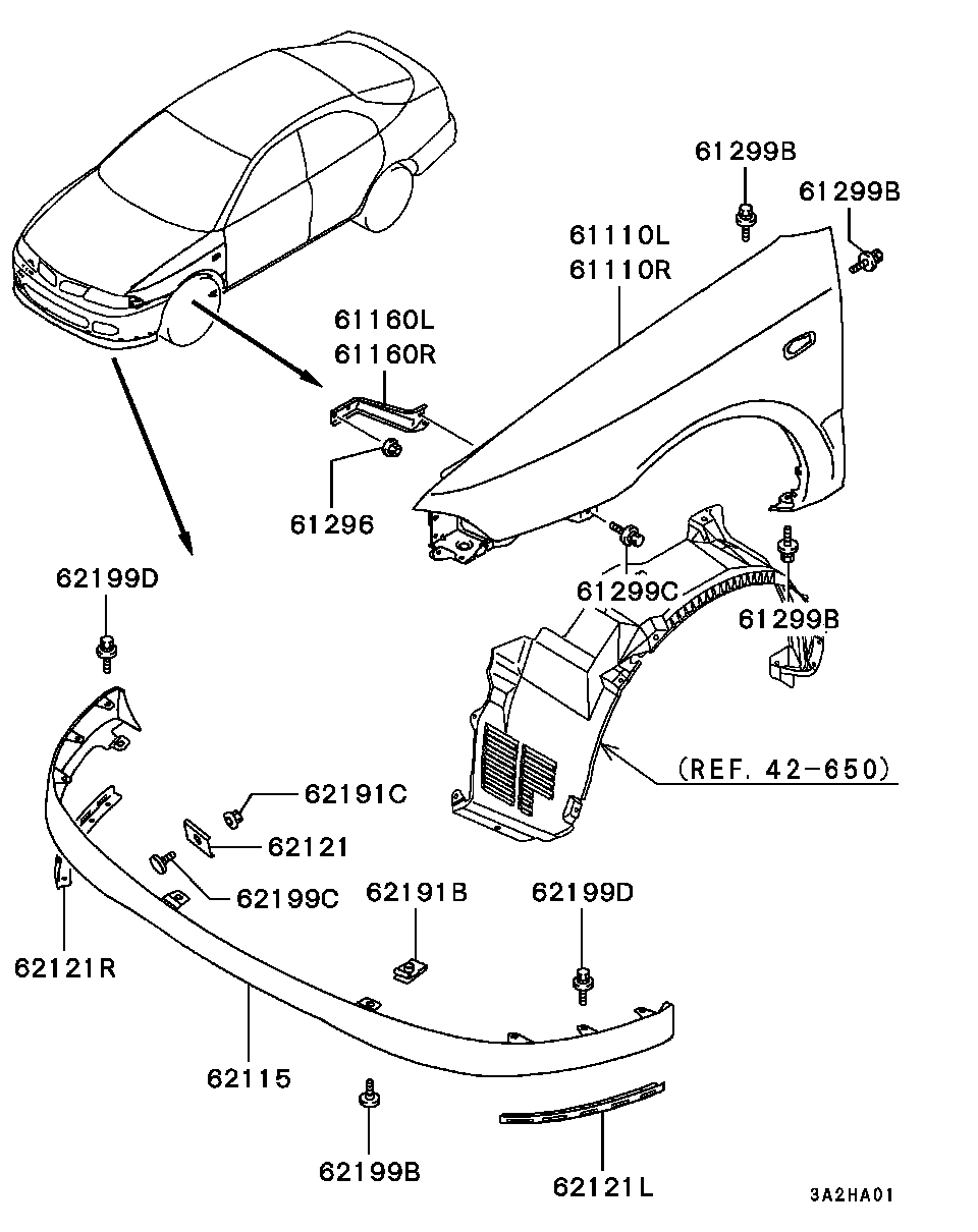 Крыло переднее левое для Мицубиси Каризма 1999-2003