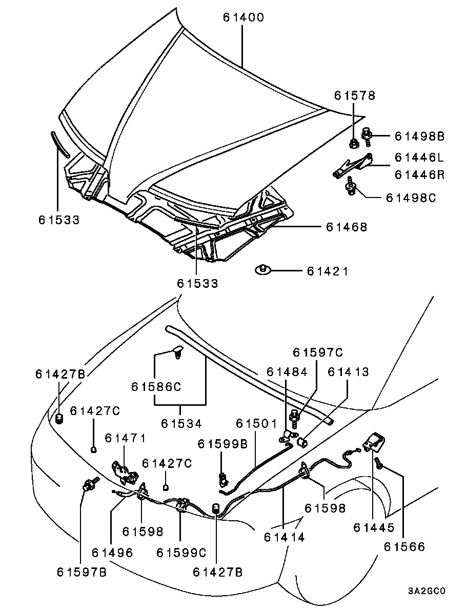 Петля капота левая для Мицубиси Каризма 1999-2003