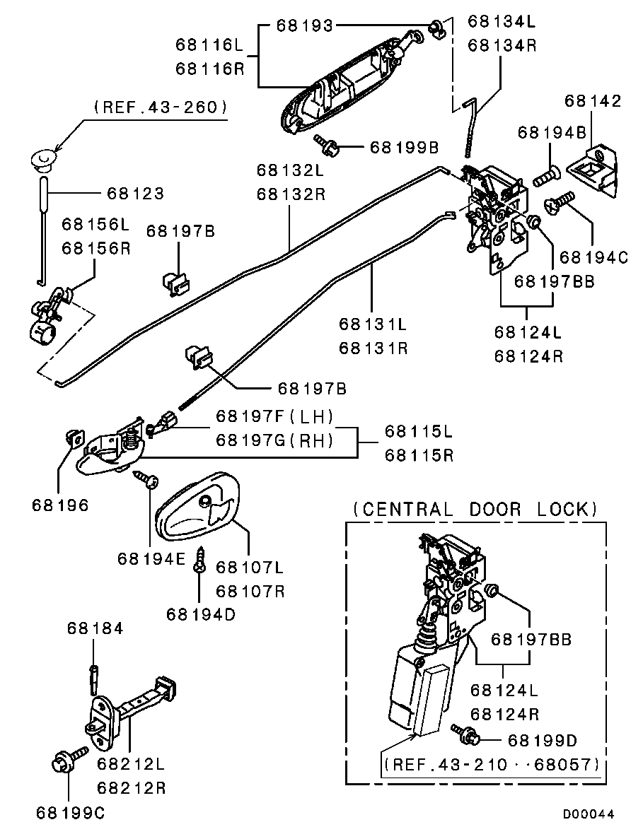Замок задней левой двери для Мицубиси Каризма 1999-2003