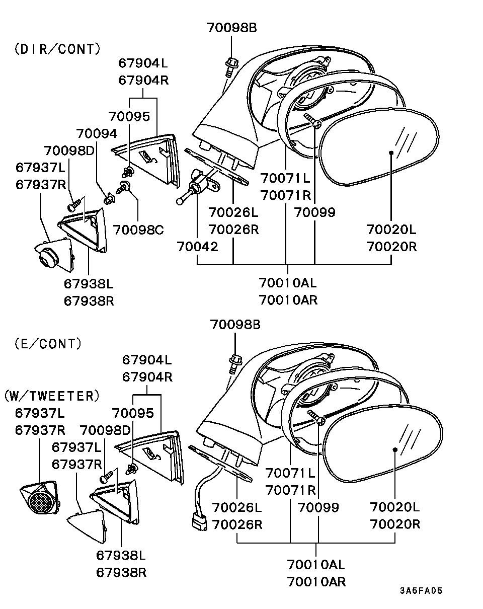 Зеркало боковое правое для Мицубиси Каризма 1999-2003