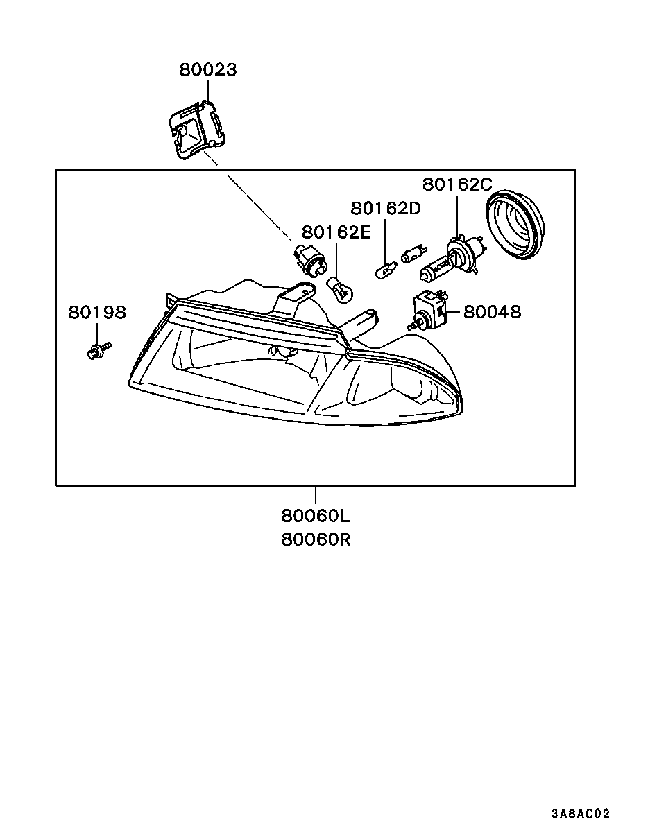 Фара левая в сборе для Мицубиси Каризма 1999-2003