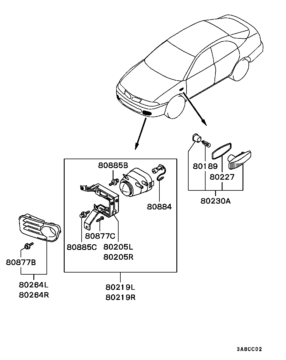 Фара противотуманная правая в сборе для Мицубиси Каризма 1999-2003