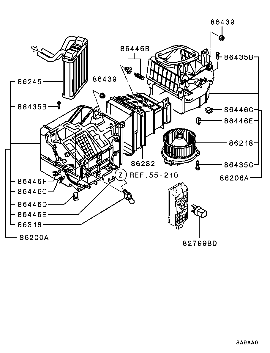 Отопитель салона в сборе для Мицубиси Каризма 1999-2003