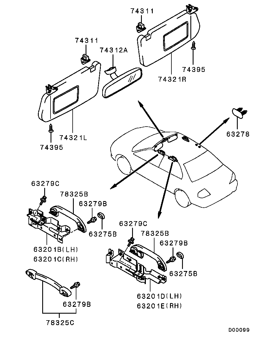 Зеркало внутрисалонное для Мицубиси Лансер 2000-2007