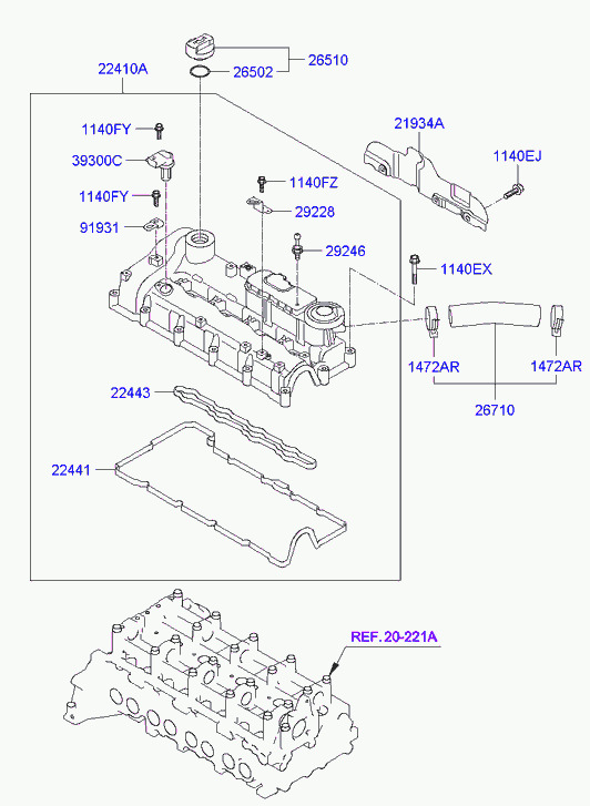 Клапанная крышка для Хендай Санта Фе 2010-2012