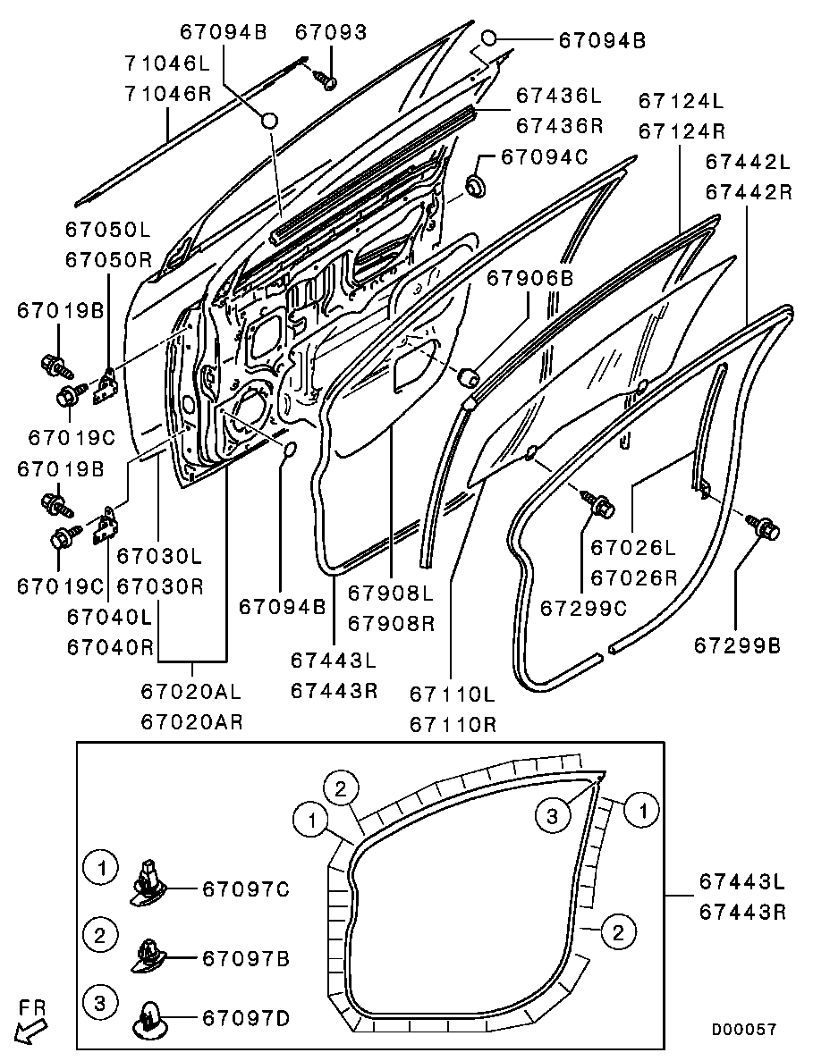 Стекло передней правой двери для Мицубиси Лансер 2011-2015