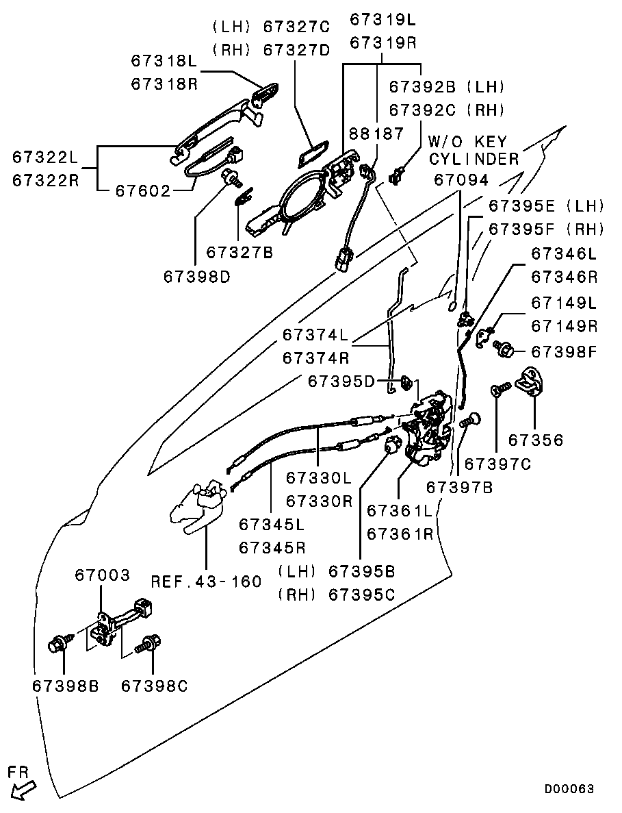 Ручка передней правой двери для Мицубиси Лансер 2011-2015