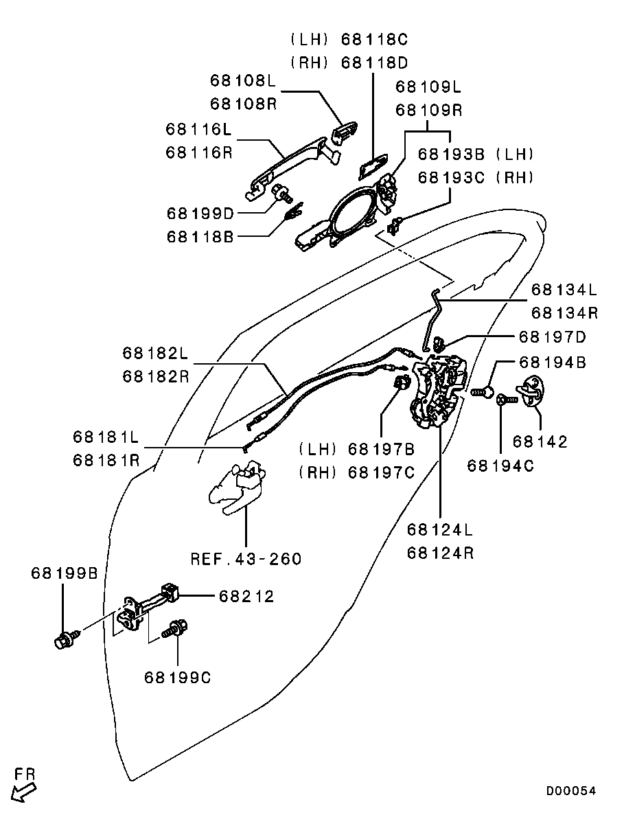 Ручка задней правой двери для Мицубиси Лансер 2011-2015
