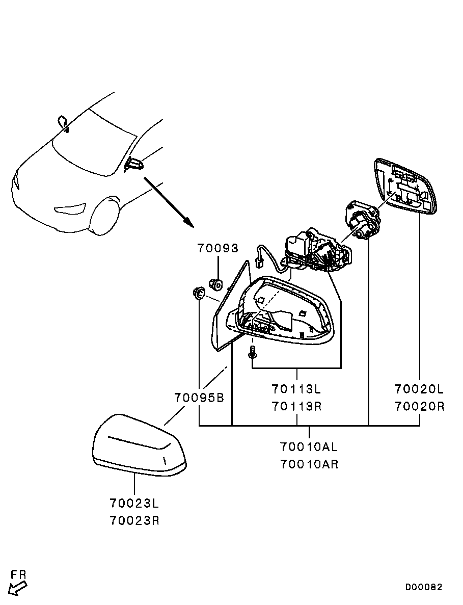 Зеркало боковое правое для Мицубиси Лансер 2011-2015