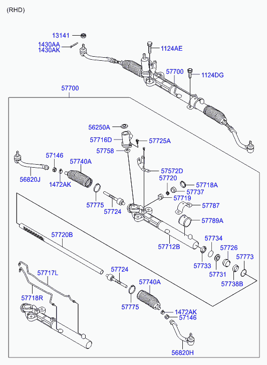 Рулевая рейка в сборе с наконечниками для Хендай Санта Фе 2010-2012