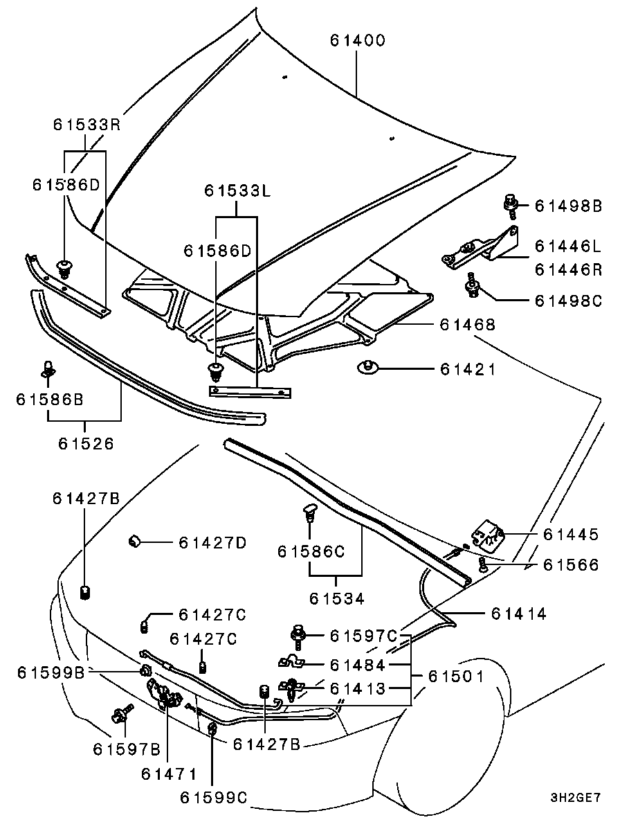 Замок капота для Мицубиси Галант 1996-2006