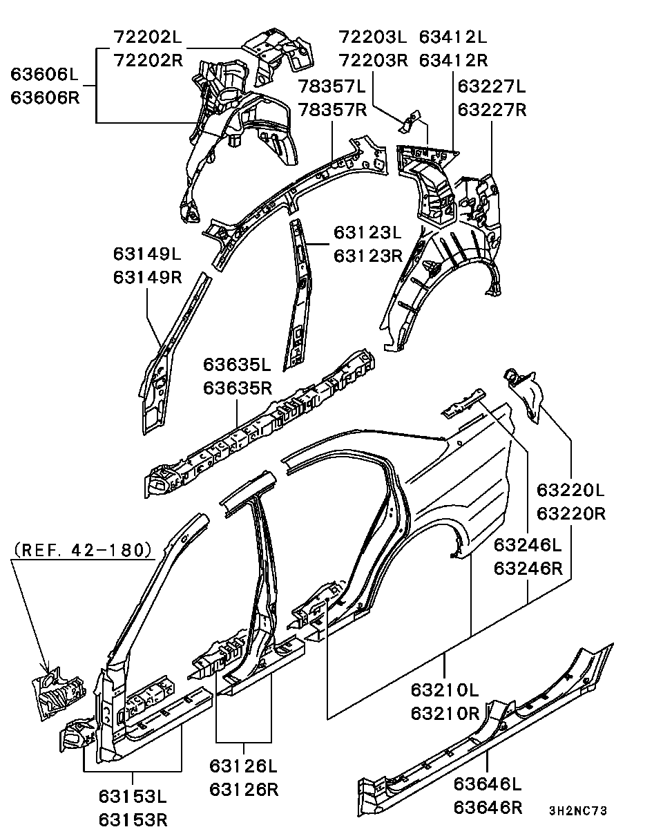 Центральная стойка кузова левая для Мицубиси Галант 1996-2006