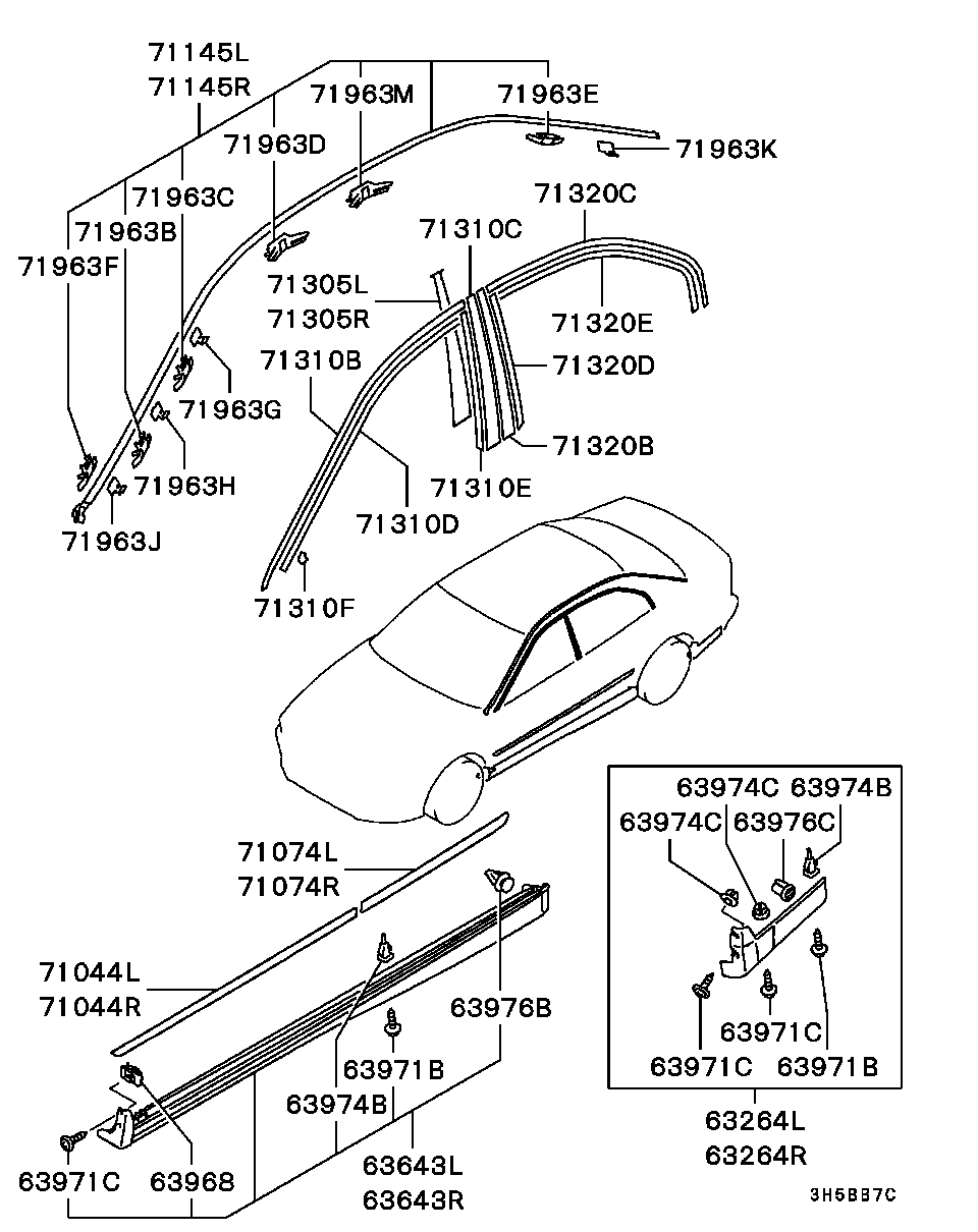 Молдинг боковой левый для Мицубиси Галант 1996-2006