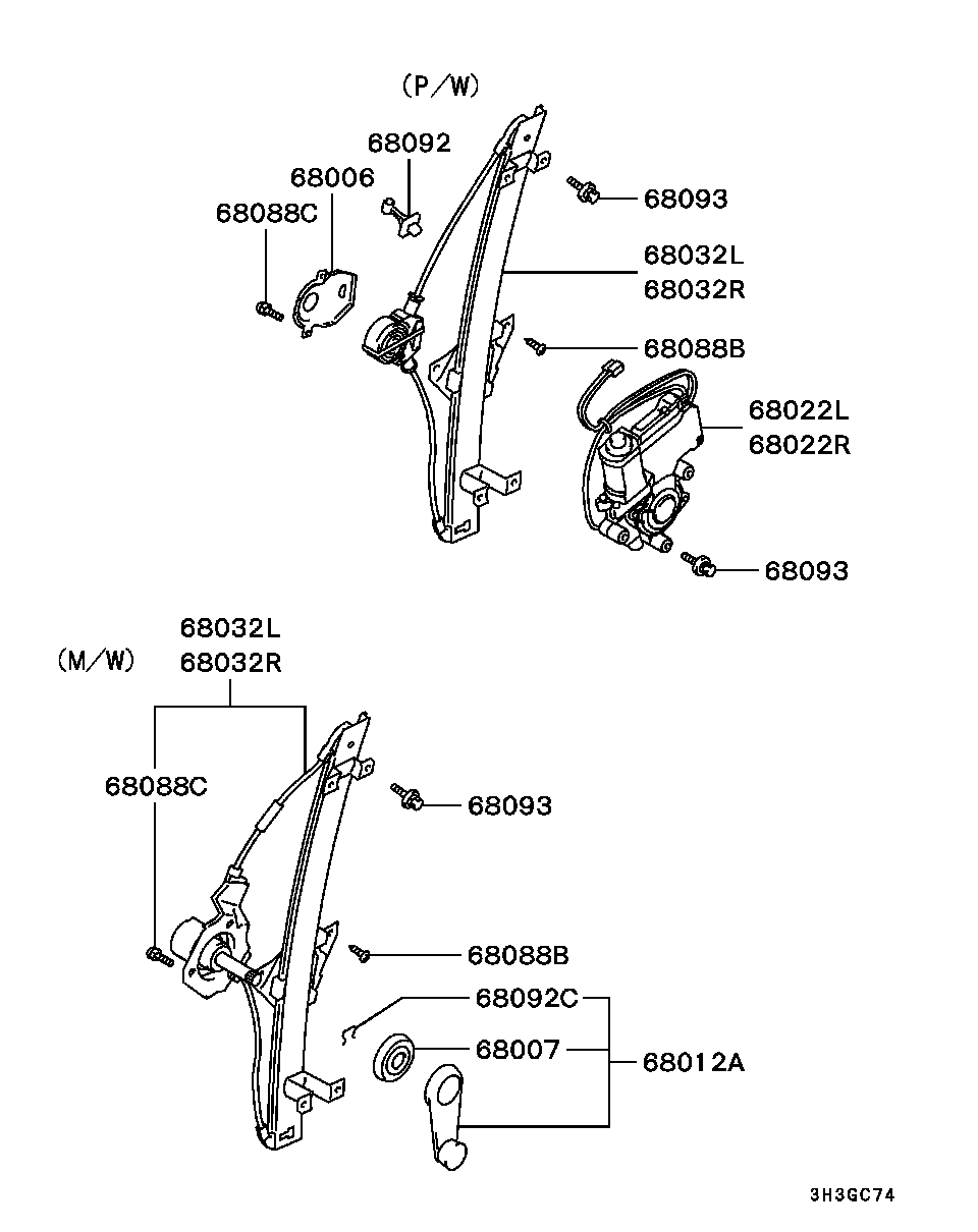 Стеклоподъемник заднего левого стекла для Мицубиси Галант 1996-2006