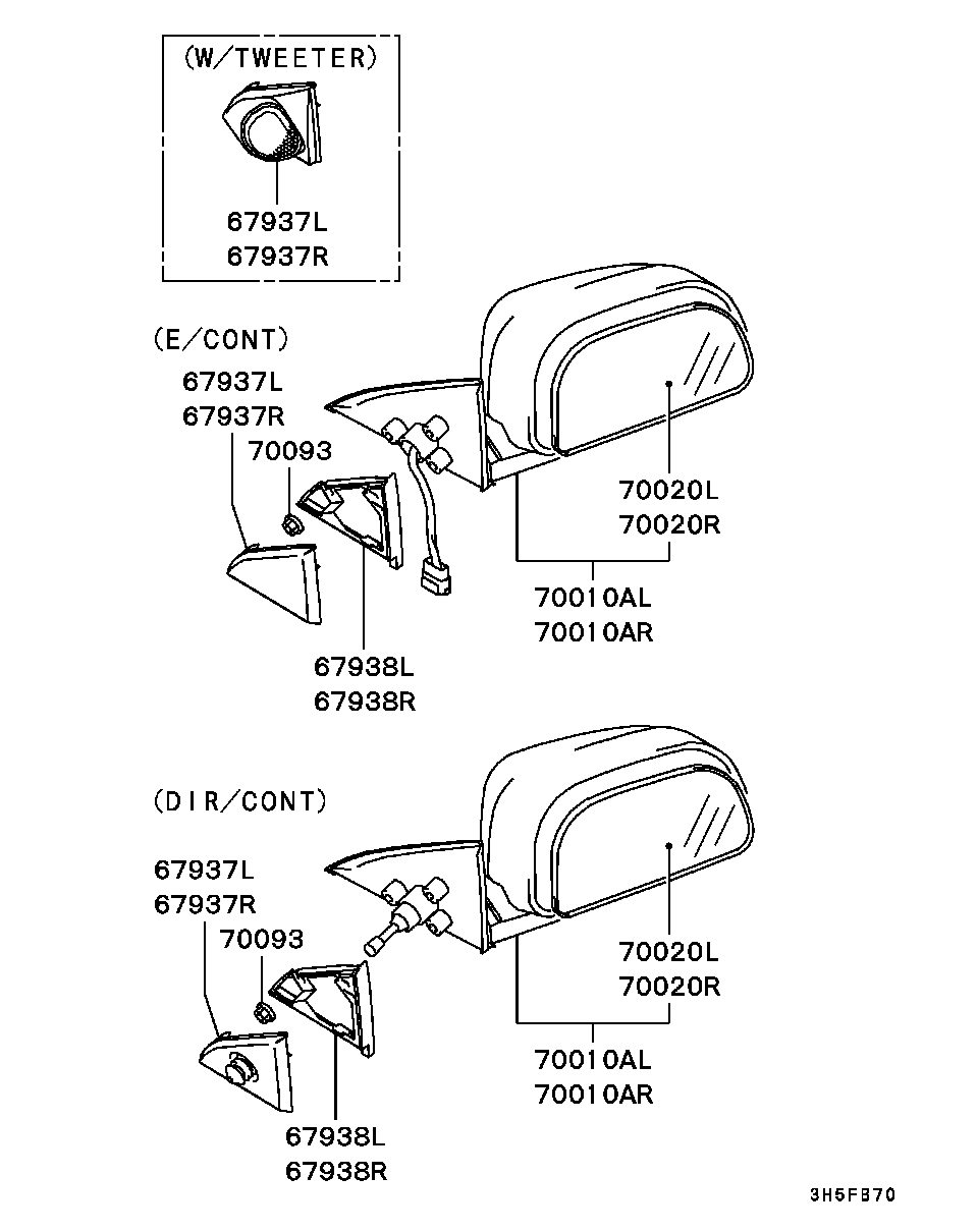Зеркало боковое правое для Мицубиси Галант 1996-2006
