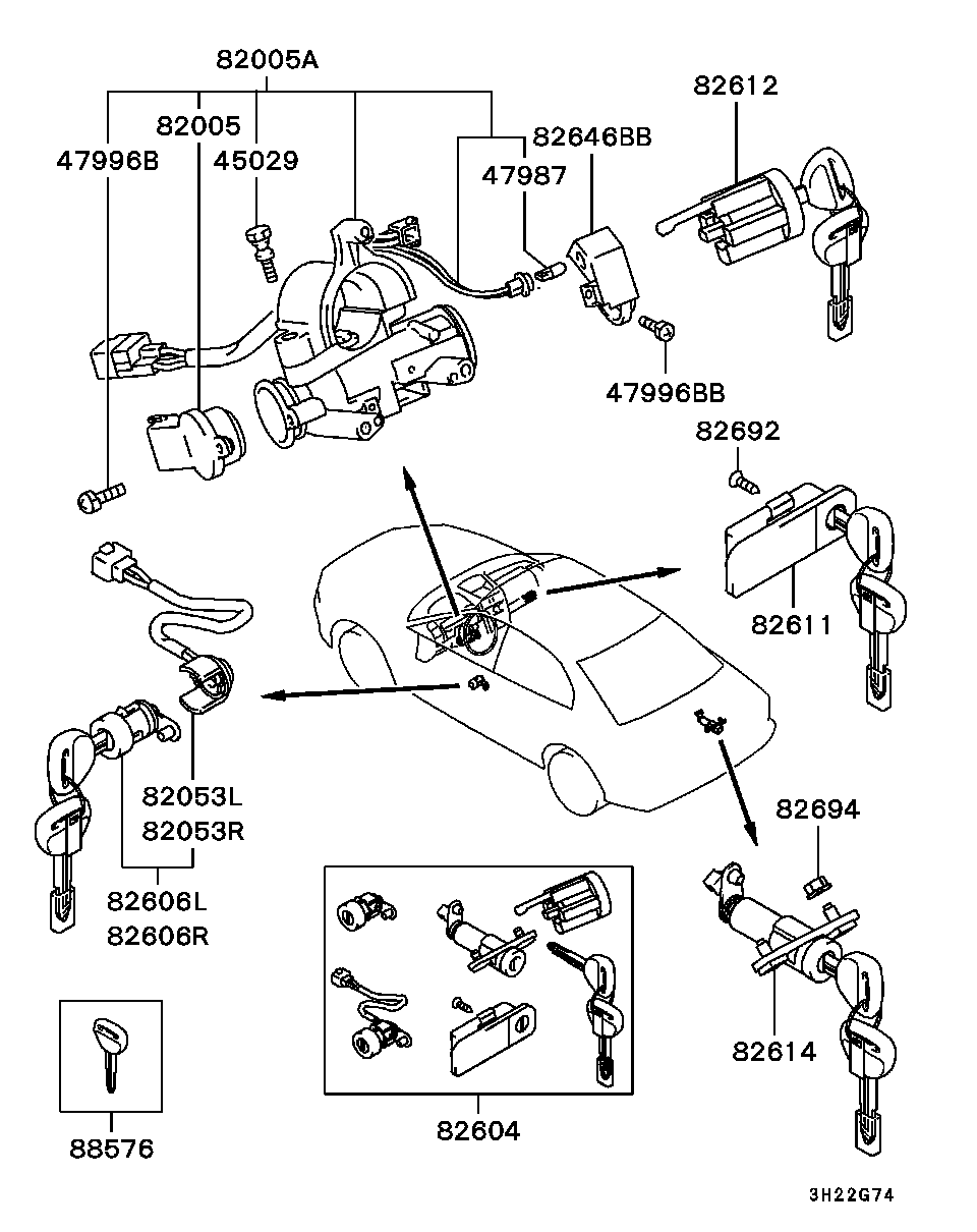 Комплект ключей для Мицубиси Галант 1996-2006