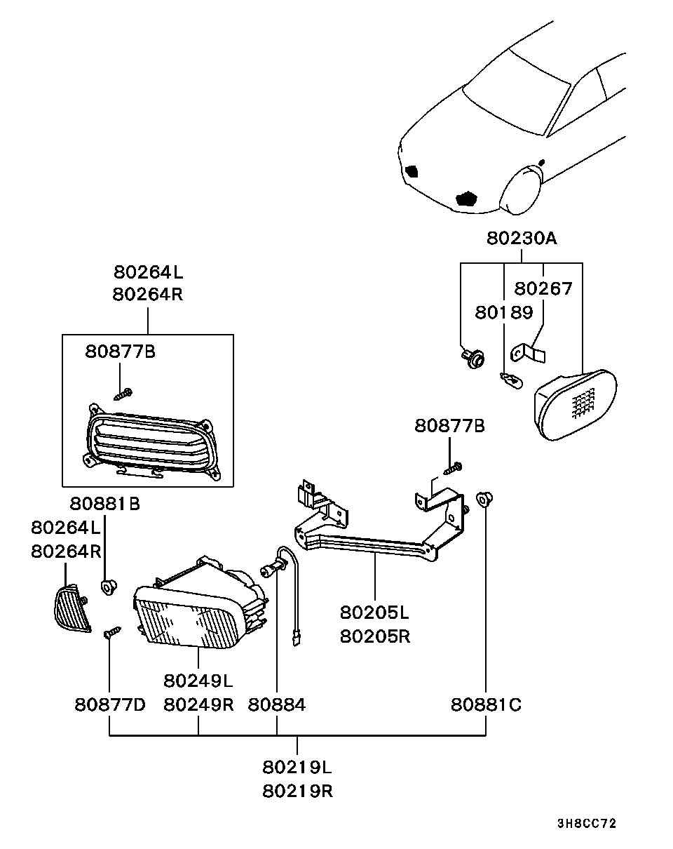 Фара противотуманная левая в сборе для Мицубиси Галант 1996-2006