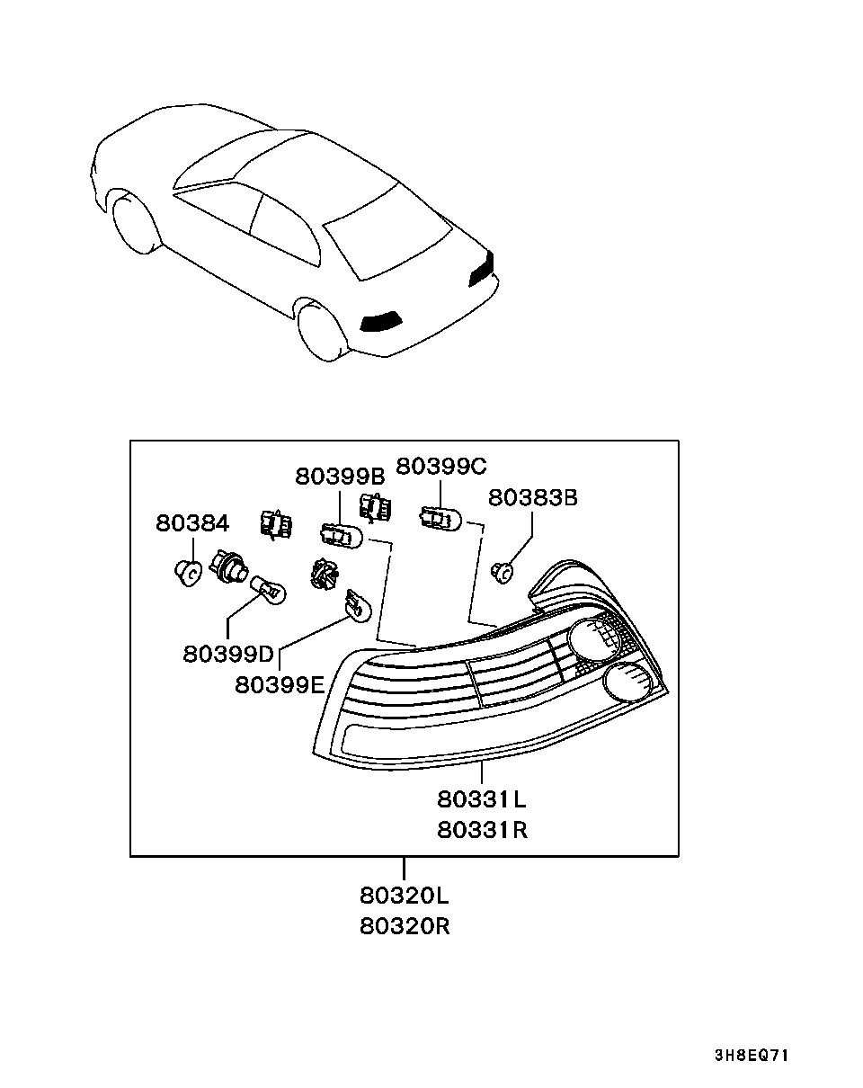Фонарь задний левый на крыле для Мицубиси Галант 1996-2006