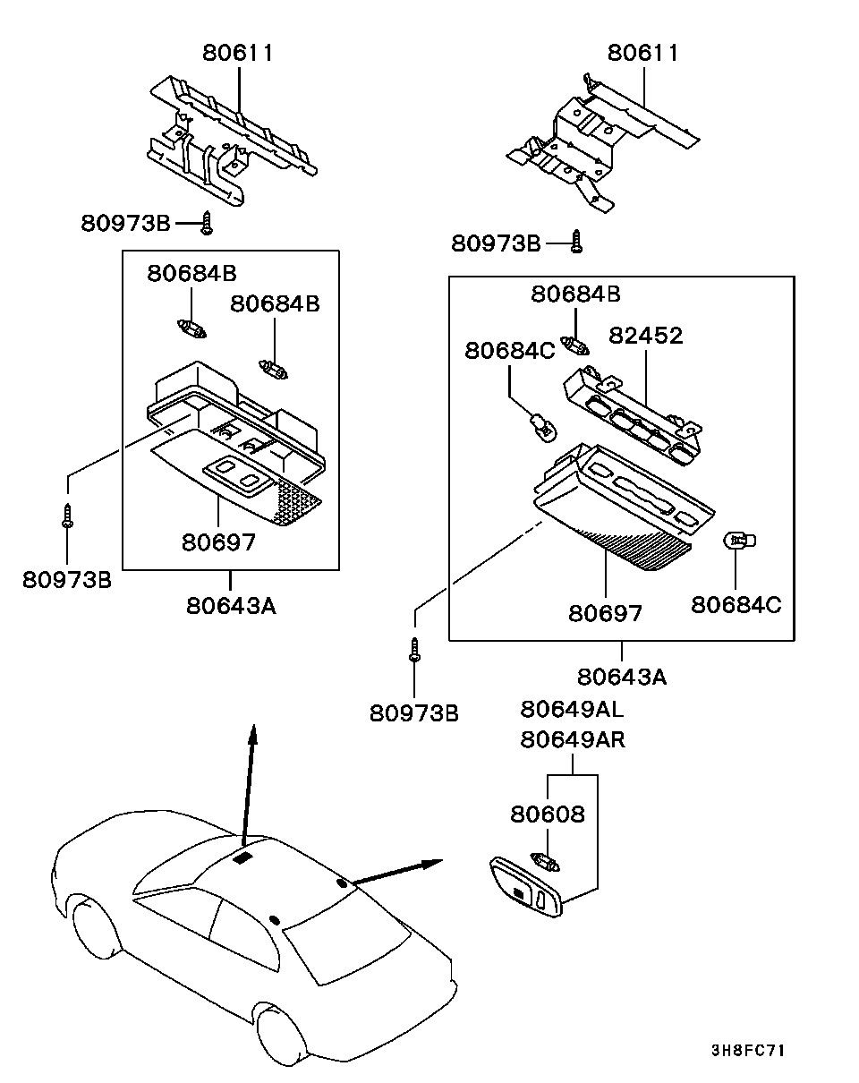 Фонарь салона для Мицубиси Галант 1996-2006