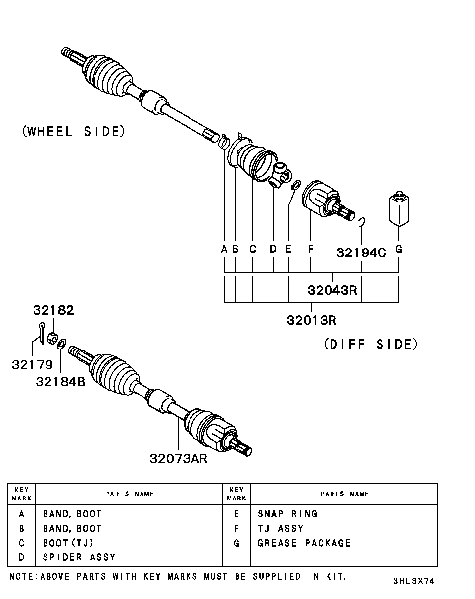 Приводной вал передний правый для Мицубиси Галант 1996-2006