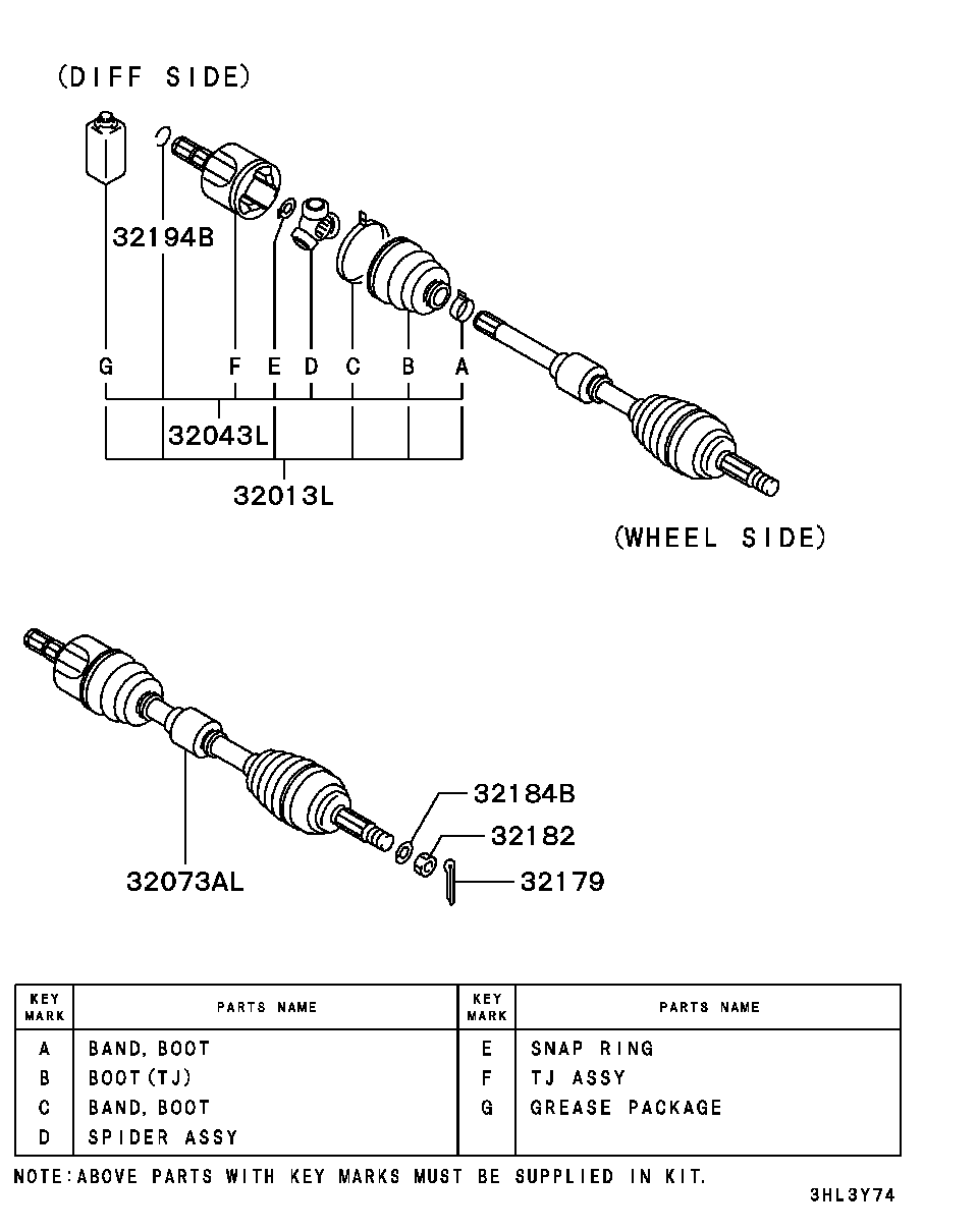 Приводной вал передний левый для Мицубиси Галант 1996-2006