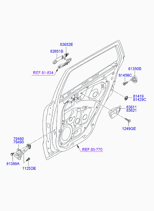 Ручка задней двери для Хендай Санта Фе 2010-2012