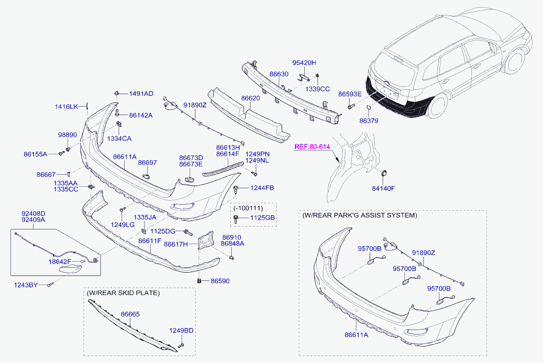 Усилитель заднего бампера для Хендай Санта Фе 2010-2012
