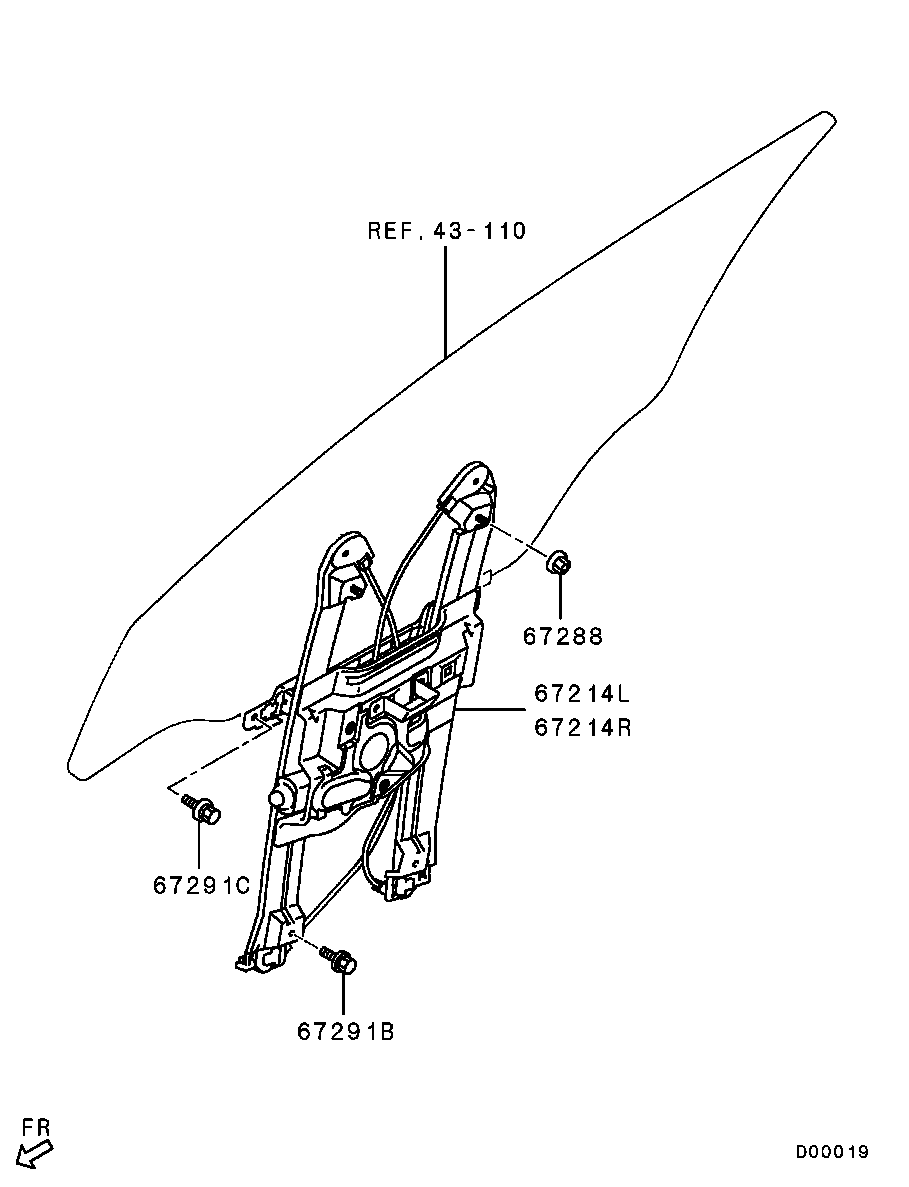 Стеклоподъемник переднего правого стекла для Мицубиси Галант 2003-2008