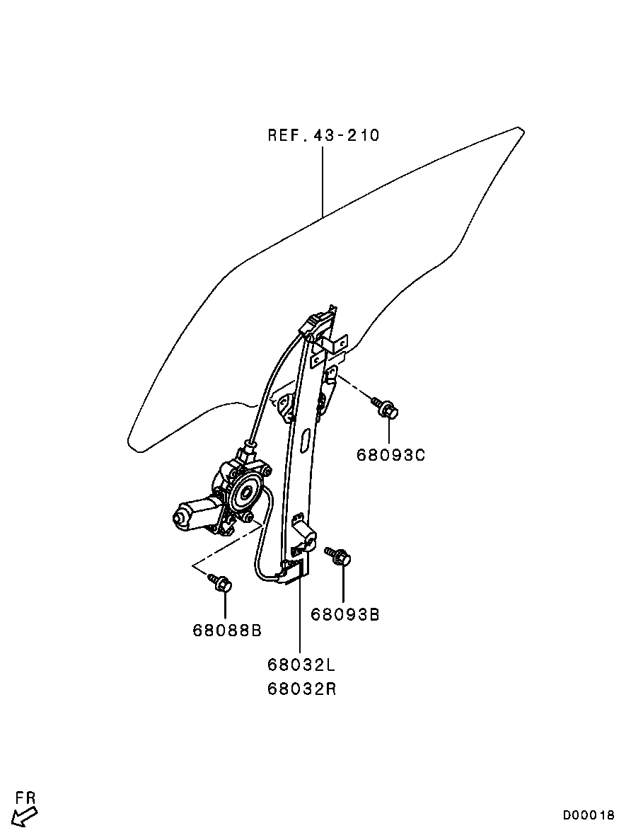Стеклоподъемник заднего левого стекла для Мицубиси Галант 2003-2008
