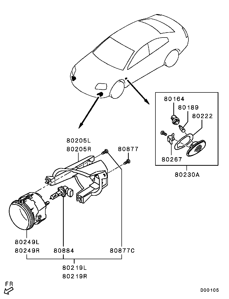 Фара противотуманная правая в сборе для Мицубиси Галант 2003-2008