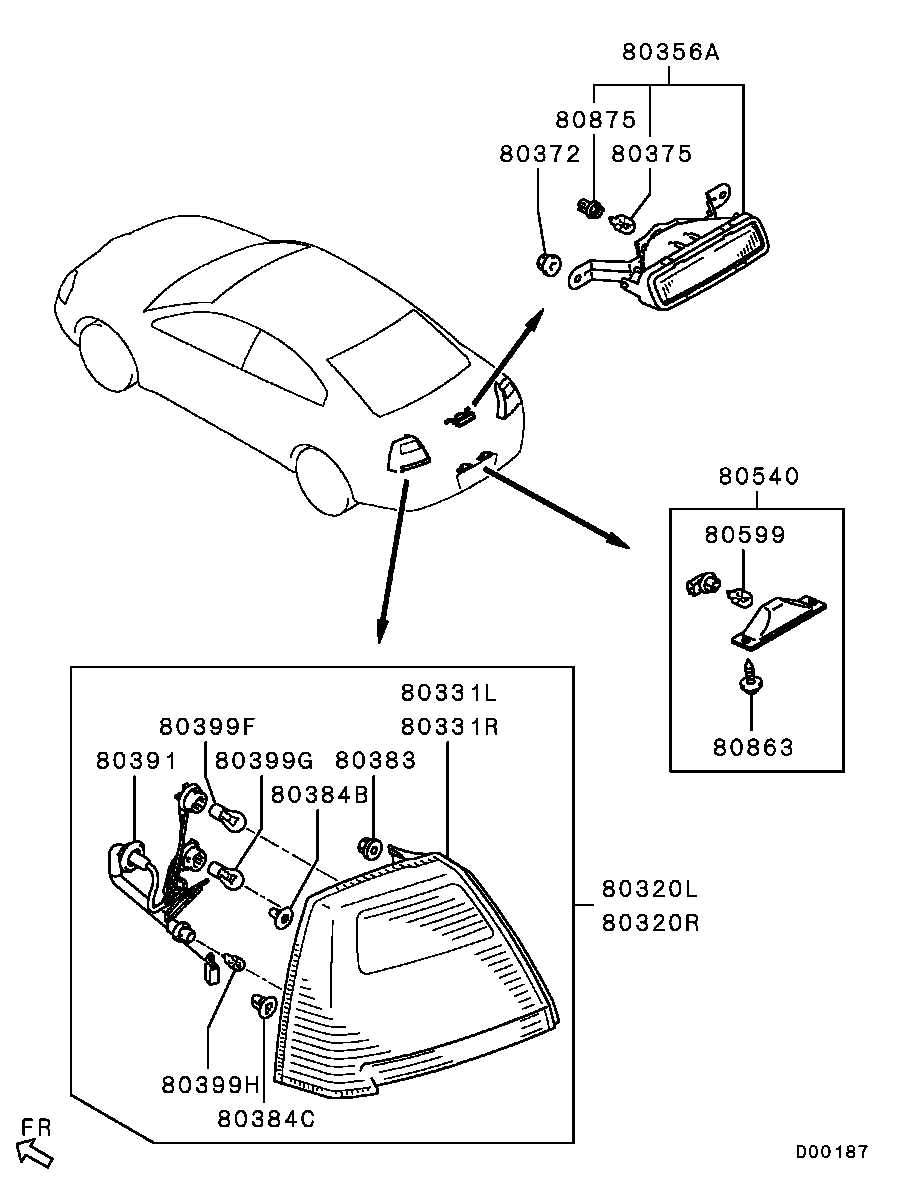 Фонарь задний правый на багажнике для Мицубиси Галант 2003-2008