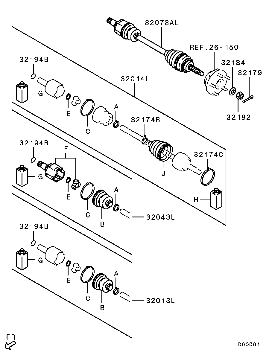 Приводной вал передний левый для Мицубиси Галант 2003-2008